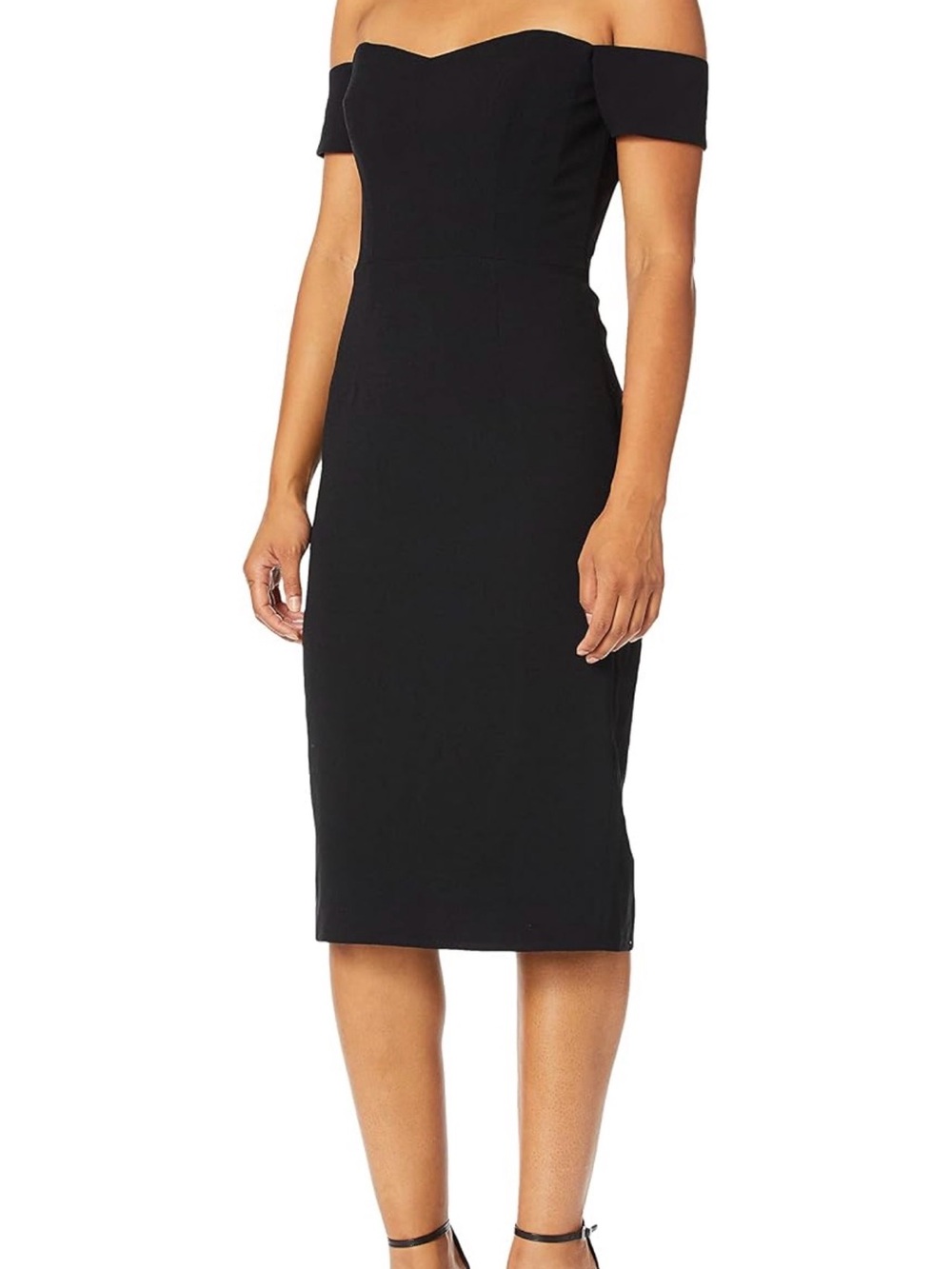 Dress The Population Black Bailey Off Shoulder Sweetheart Bodycon Midi Sheath